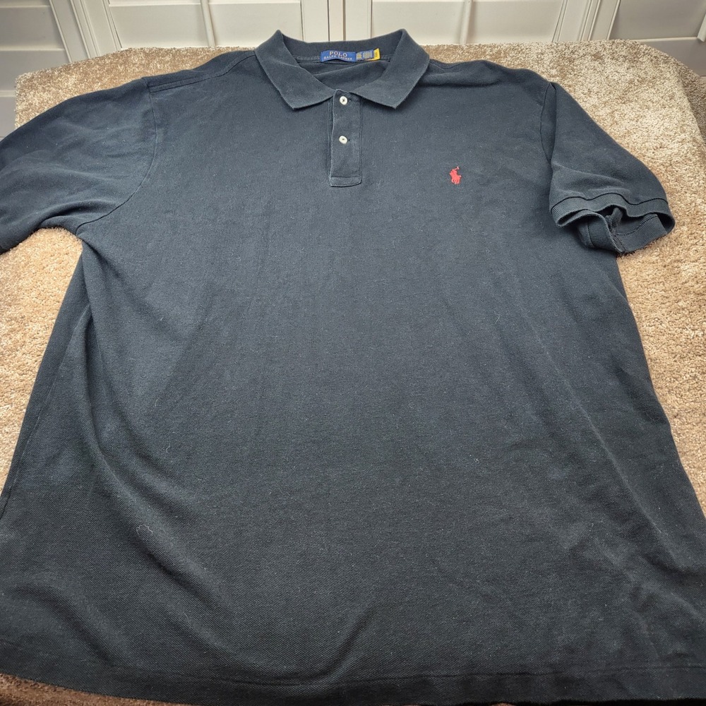 Polo Ralph Lauren Mens 3XLT Black Short Sleeve Cotton Mesh Polo Shirt